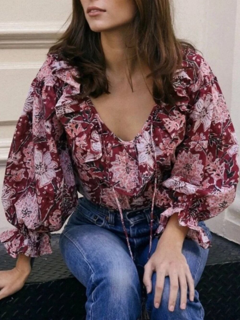 Mille May Claret Bloom Block Print Top